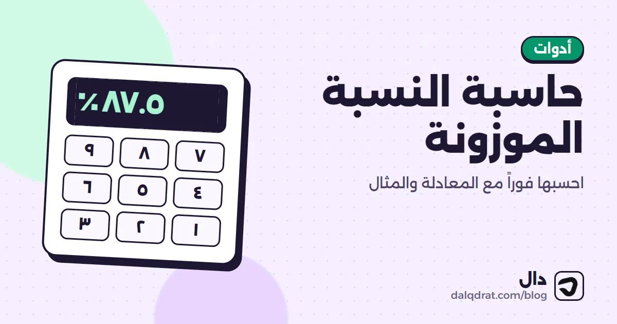 حاسبة فيها خانات لنسبة الثانوية ودرجتي القدرات والتحصيلي، وسطر يعرض النسبة الموزونة الناتجة.
